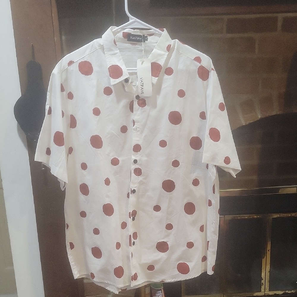 Valia Men's White and Red Dot Casual Shirt